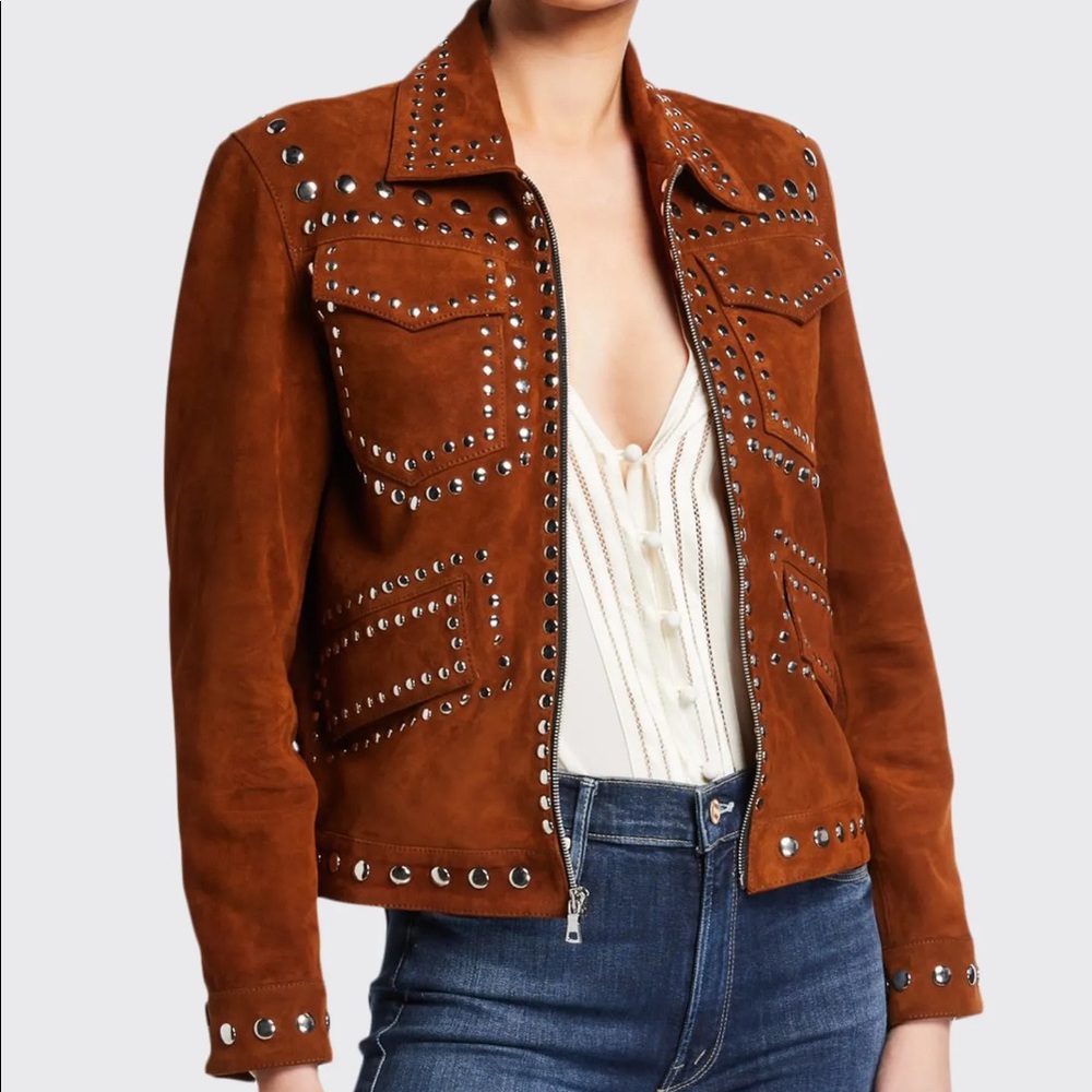 Dan Cassab Brown Love Lamb Suede Studded Jacket